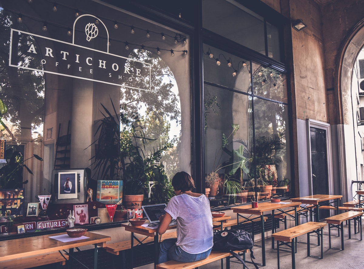 outdoor seating of a cafe