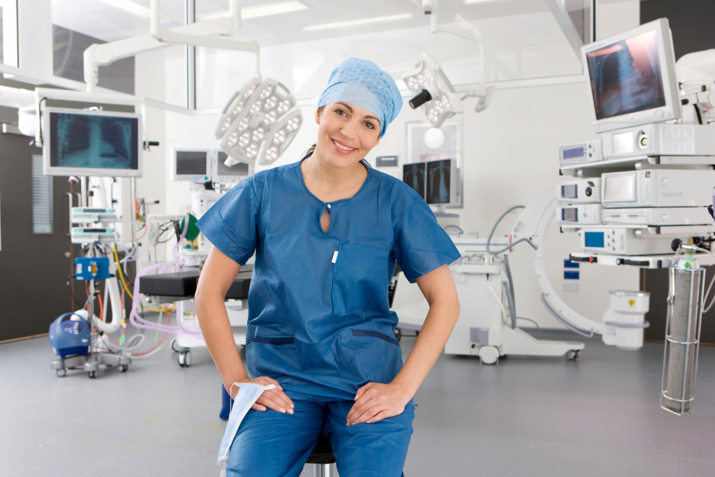 female doctor with medical equipment in the back