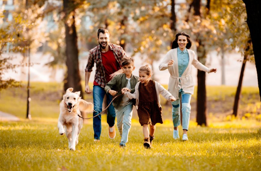 A family with a pet dog