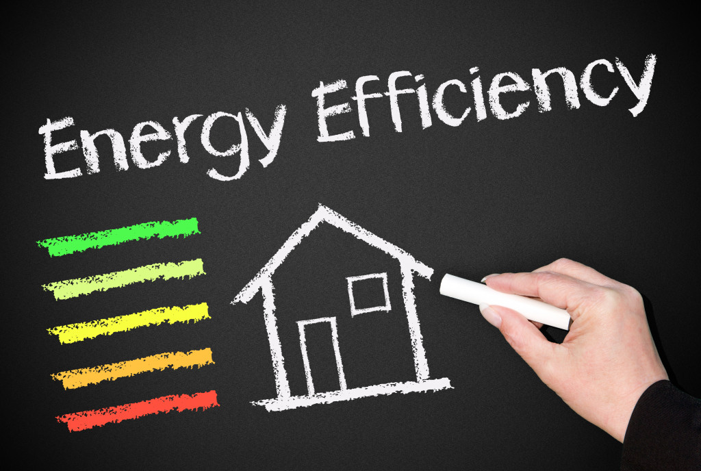 energy efficiency and house drawing in chalkboard