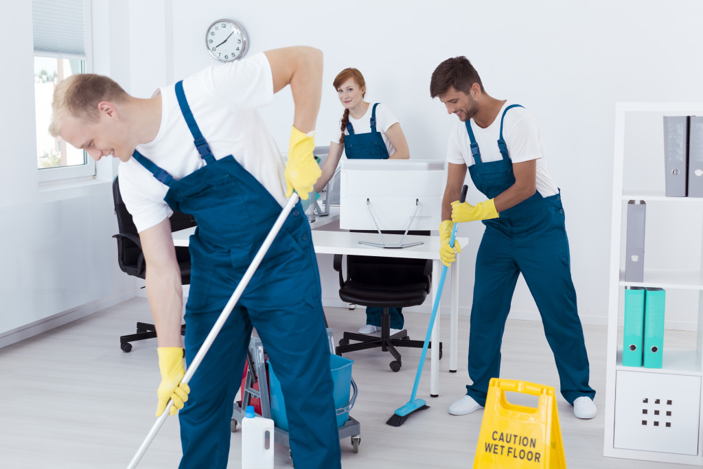 professional office cleaners at work