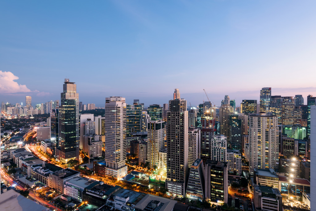 Philippines skyline at sunset with lights